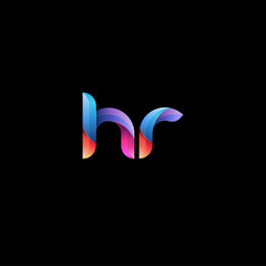 Initial lowercase letter hr, curve rounded logo, gradient vibrant colorful glossy colors on black background