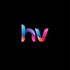 Initial lowercase letter hv, curve rounded logo, gradient vibrant colorful glossy colors on black background