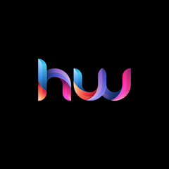Initial lowercase letter hw, curve rounded logo, gradient vibrant colorful glossy colors on black background