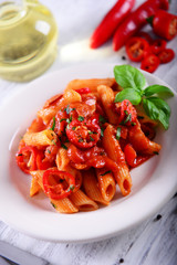Penne pasta with chili sauce arrabiata