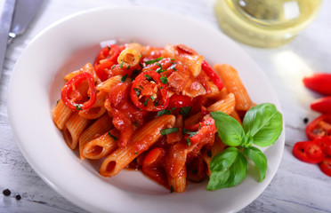 Penne pasta with chili sauce arrabiata