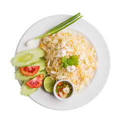 Fried rice with Crab isolated on white background