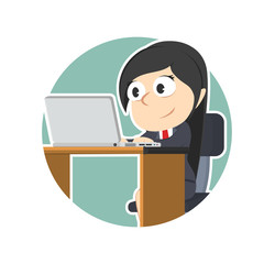 Businesswoman with laptop in circle– stock illustration