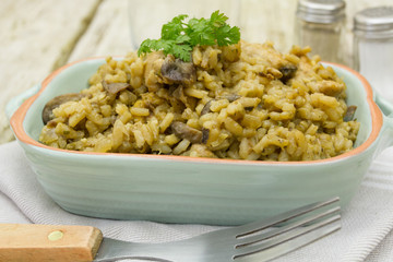 risotto poulet et champignons