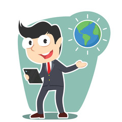 Businessman presenting earth globe– stock illustration