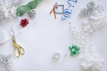 styled stock photo of present wrappings for christmas time view from the top