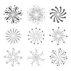 Obraz premium fireworks flashes set in grayscale silhouette over white background