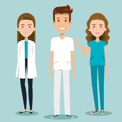 Women and man health professionals over blue background vector illustration