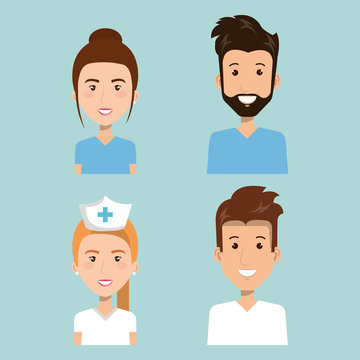 Set of health professionals over blue background vector illustration