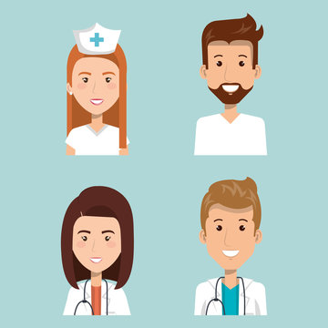 Set of health professionals over blue background vector illustration