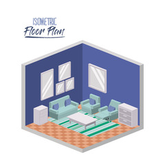 isometric floor plan of wide living room interior colorful silhouette