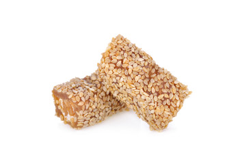 sweetened white sesame roll with peanut on white background