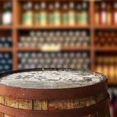 Barrel top as background for display montages