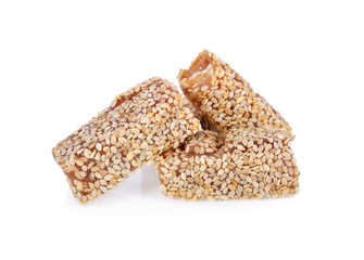 sweetened white sesame roll with peanut on white background