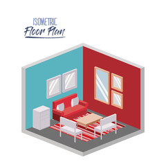 isometric floor plan of living room with carpet in colorful silhouette