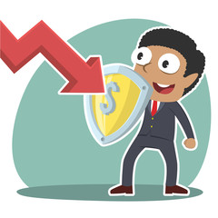 African businessman blocking down graph with shield– stock illustration