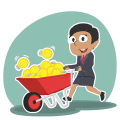 African businesswoman pushing wheelbarrow full of ideas– stock illustration