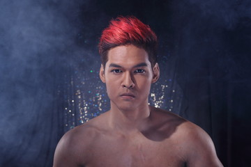 Man sexy face topless male model with Different Shading beautiful Color Hair