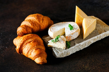 Milk, croissant and cheese