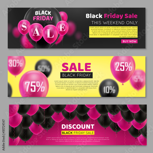 Black Friday Cards With Balloon Three Invitations For Great