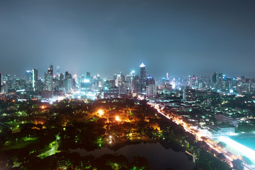 Bangkok city skyline aerial night view
