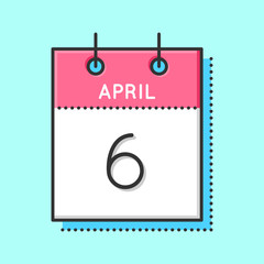 April Calendar Icon. Flat and thin line vector illustration. Spring calendar sheet on light blue background. April 6th. International day sport for development and peace