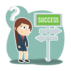 Businesswoman confuse with success road direction– stock illustration