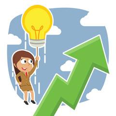 Indian businesswoman fly with her idea and see upward graphic– stock illustration