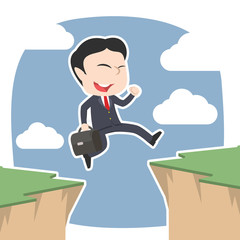 Asian businessman jumping over cliff– stock illustration