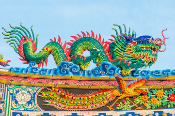 Chinese green dragon on a yellow roof