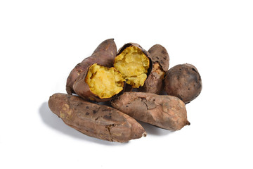 roasted sweet potato isolated on white background