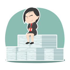 Asian businesswoman relaxing on her completed task stack– stock illustration