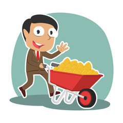 Indian businessman and wheelbarrow filled with golden eggs– stock illustration