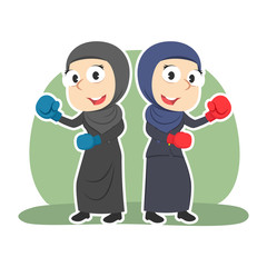 Obraz na płótnie Canvas Arabian businesswoman fighting together color– stock illustration