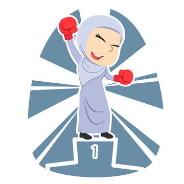 Arabian businesswoman boxer champion color– stock illustration