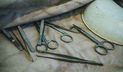 Emergency medical care. Old-fashioned surgical instruments