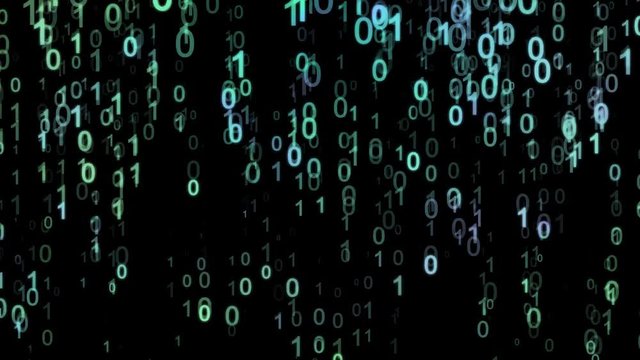 Abstract green and blue binary code animation on the black background