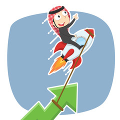 Arabian businessman raising graph using rocket– stock illustration