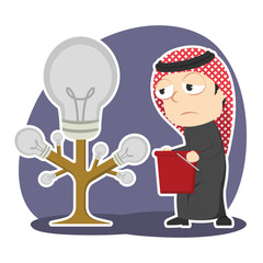Arabian businessman is harvesting dim bulb tree– stock illustration
