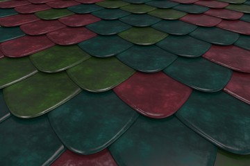 Pattern of rounded roof tiles in different colors