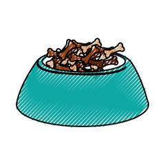 scribble blue dog food in bowl cartoon vector graphic design