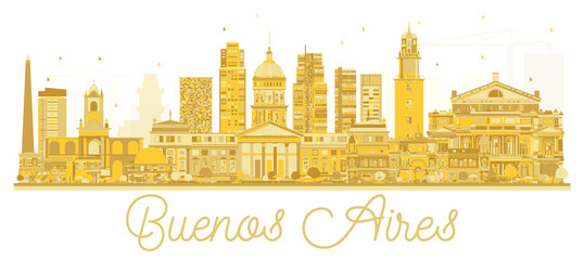 Buenos Aires Argentina skyline golden silhouette.