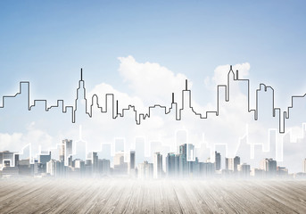 Background image with city center view as modern business life concept