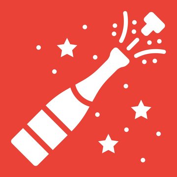 Champagne bottle pop glyph icon, New year