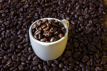 Fototapeta premium Coffee beans in coffee white cup