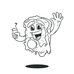 Bread character with egg and cup of coffee in black and white line art style, can be used for some coloring book, vector illustration isolated on white background