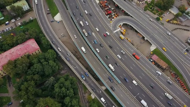 moscow city day time traffic road junction ring aerial panorama 4k russia
