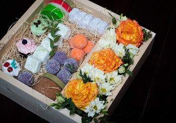 Beautiful and delicate flowers in gift boxes	
