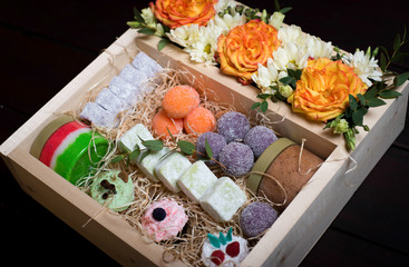 Beautiful and delicate flowers in gift boxes	