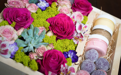 Beautiful and delicate flowers in gift boxes	